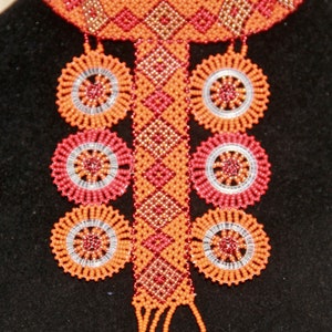 African Zulu Beaded Necklace -  CHOKER - Orange Rosettes