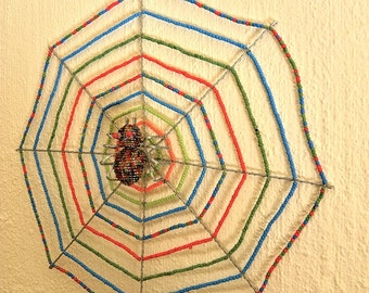 African Beaded Wire Animal  - SPIDER IN WEB - Natural