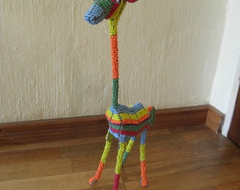 African Beaded Wire Animal Sculpture - GIRAFFE SMALL - Rainbow