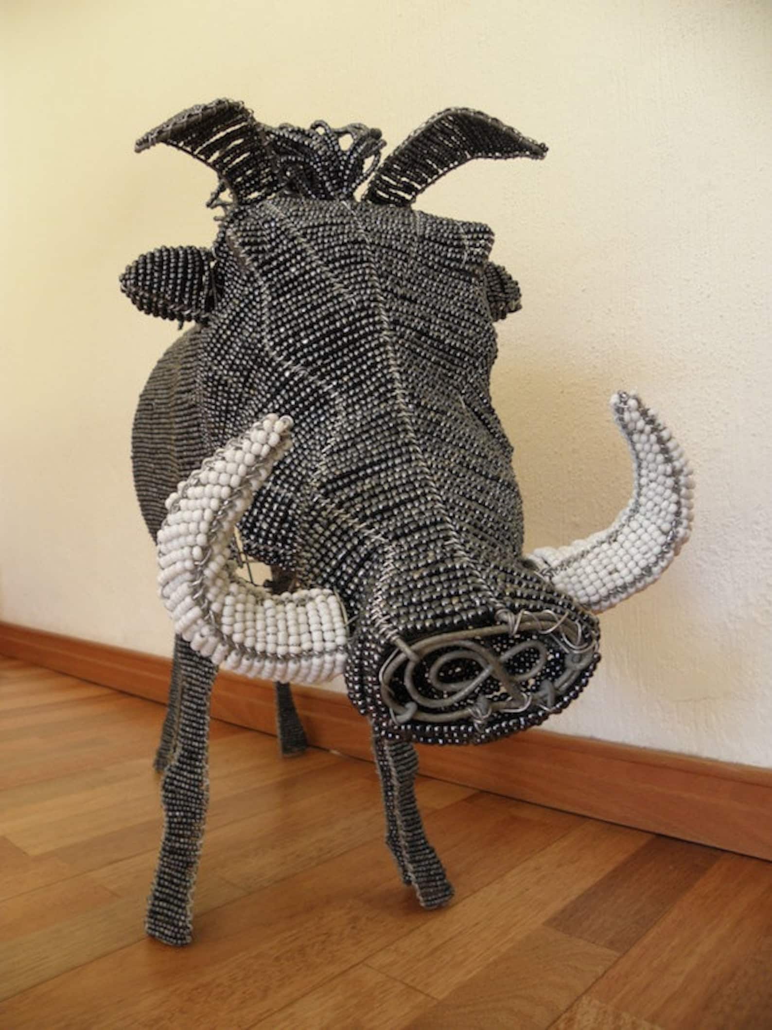 African Beaded Wire Animal Sculpture WARTHOG XLARGE Gray Etsy