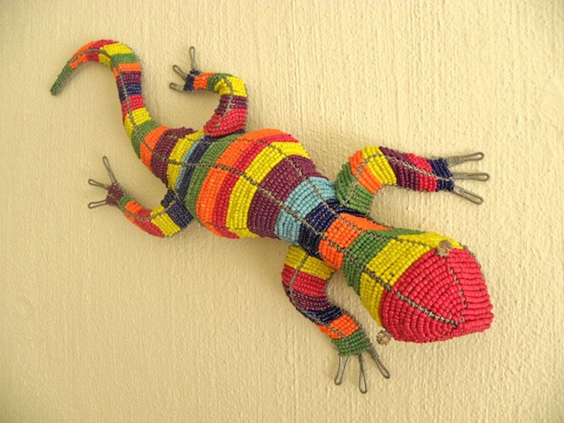 African Beaded Wire Animal Sculpture LIZARD Rainbow | Etsy