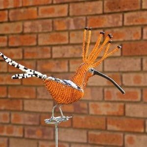African Beaded Wire Animal Sculpture - BIRD SMALL - Hoopoe with stand