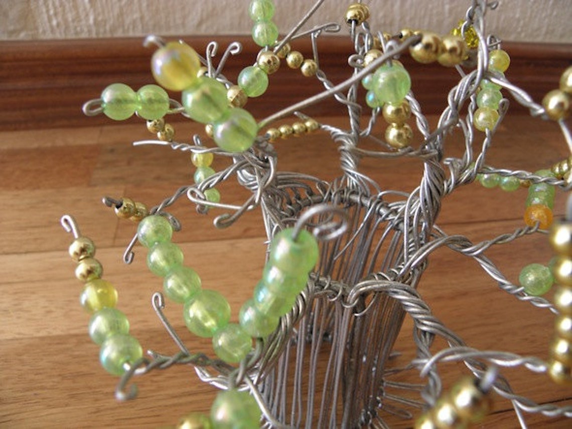 African Beaded Wire Tree Baobab Green and Gold Etsy