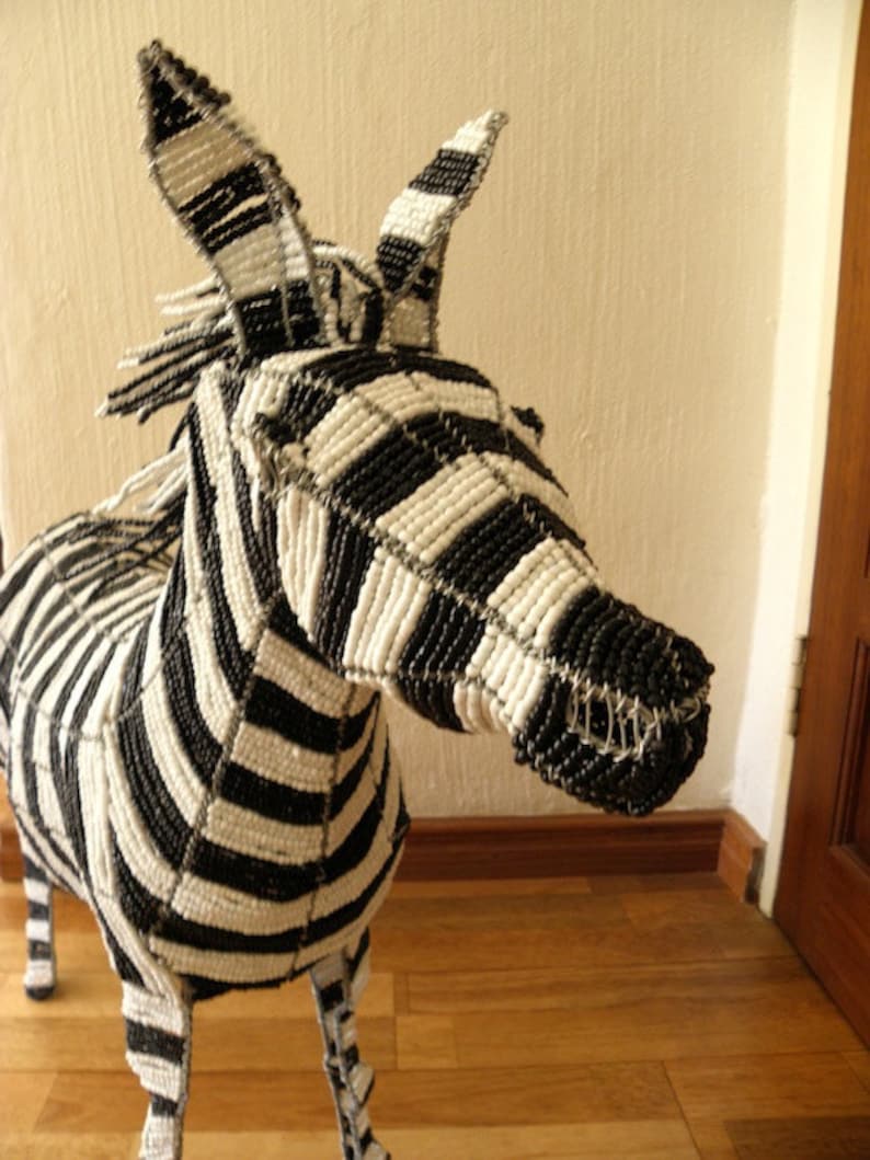 African Beaded Wire Animal Sculpture ZEBRA XLARGE Black Etsy