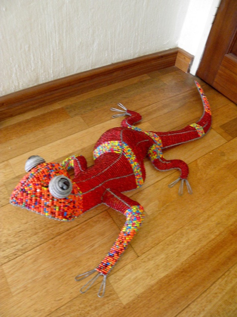 African Beaded Wire LIZARD LARGE Red & Multicolor Etsy