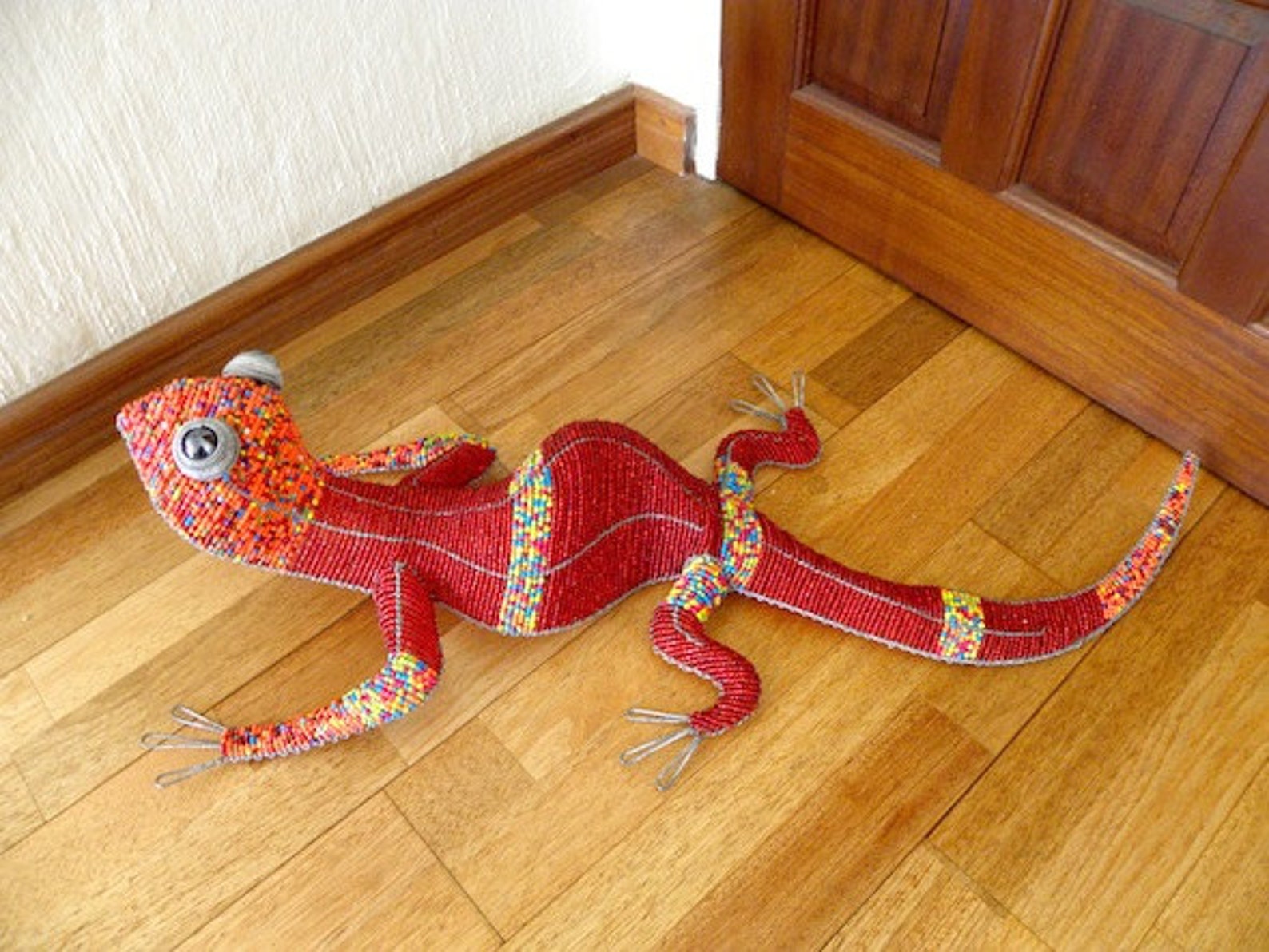 African Beaded Wire LIZARD LARGE Red & Multicolor Etsy