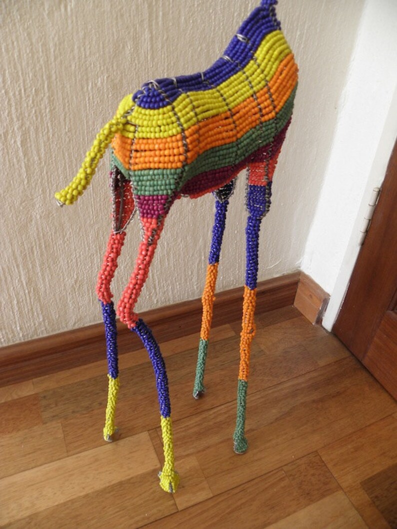 African Beaded Wire Animal Sculpture GIRAFFE LARGE Rainbow Etsy