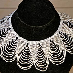 African Zulu Beaded Necklace -  White and silver triangle lace pattern