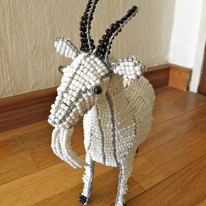 African Beaded Wire Animal GOAT SMALL White image 4