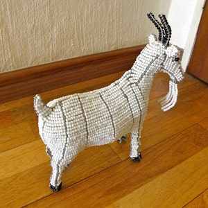African Beaded Wire Animal GOAT SMALL White image 2