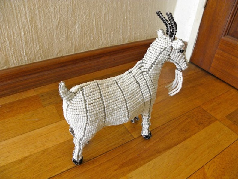 African Beaded Wire Animal GOAT SMALL White image 2