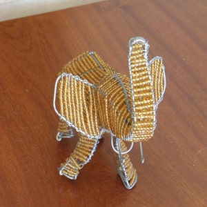 African Beaded Wire Animal Sculpture - ELEPHANT SMALL - Gold