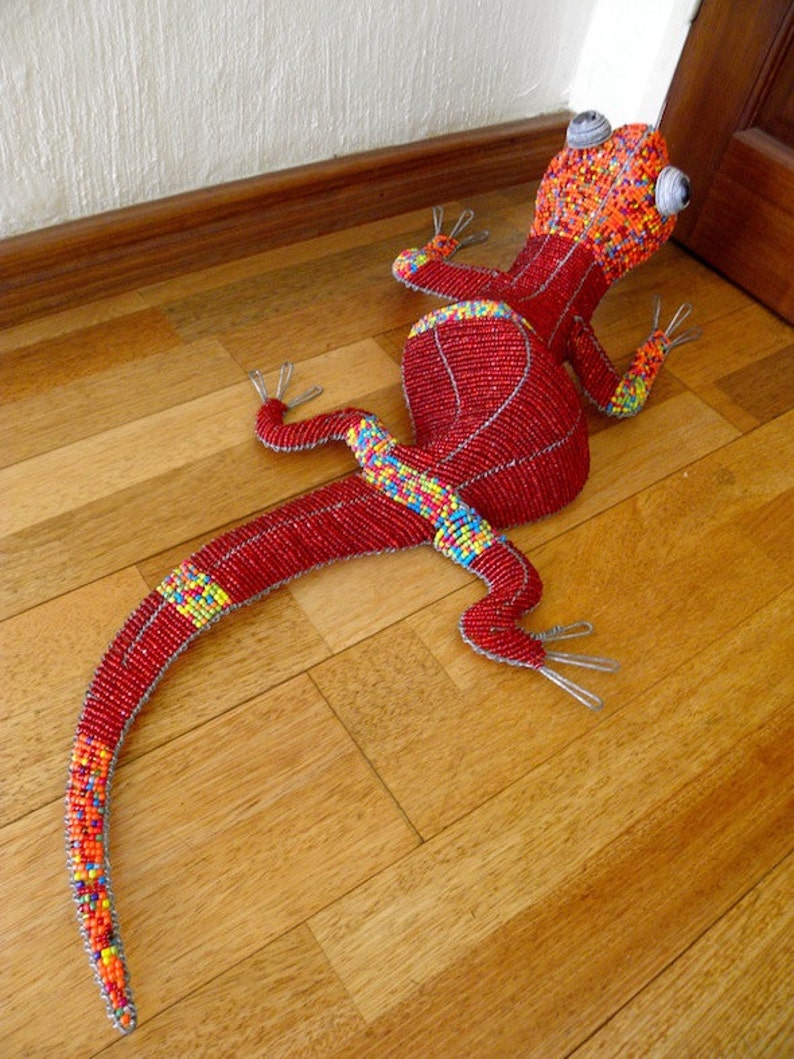 African Beaded Wire LIZARD LARGE Red & Multicolor - Etsy