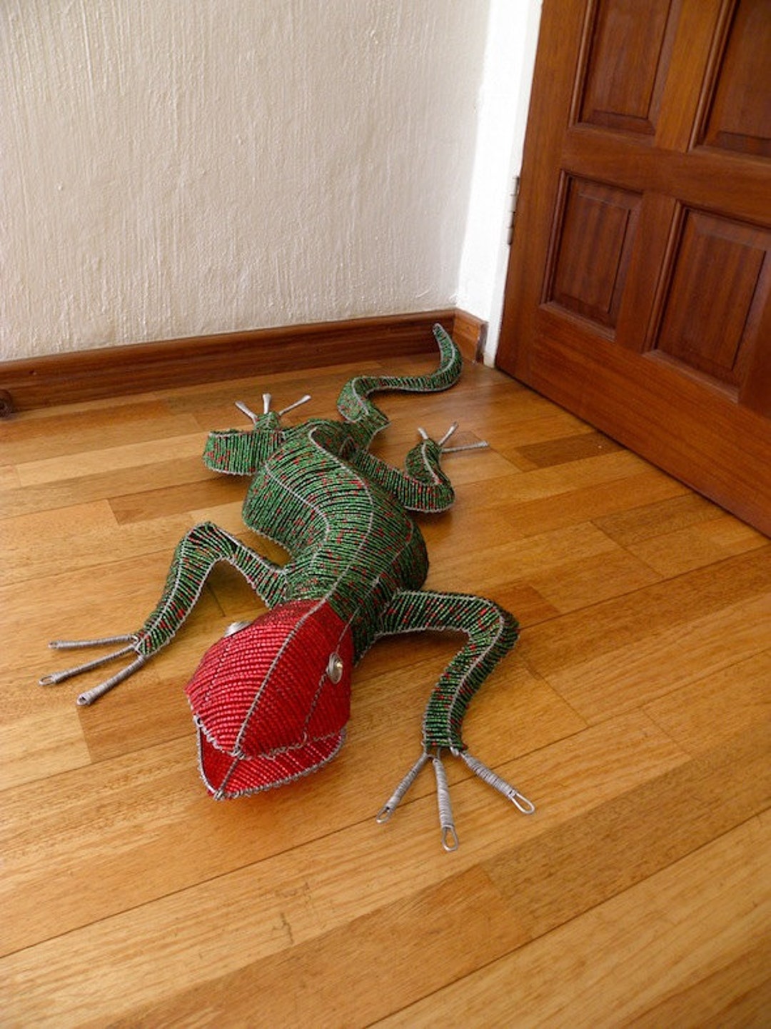 African Beaded Wire Animal Sculpture - LIZARD LARGE - Green and Red - Etsy