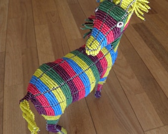 African Beaded Wire Animal Sculpture - ZEBRA MEDIUM - Rainbow