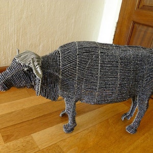 African Beaded Wire Animal Sculpture - BUFFALO LARGE - Gray
