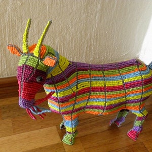 African Beaded Wire Animal  - GOAT SMALL - Rainbow