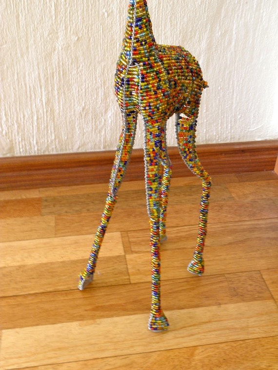 African Beaded Wire Animal Sculpture - GIRAFFE LARGE African Beaded Wire Animal Sculpture - GIRAFFE LARGE