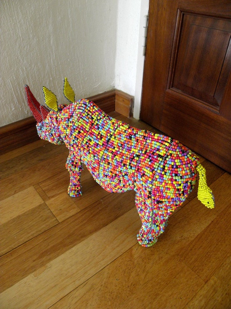 African Beaded Wire Animal Sculpture RHINO Medium Etsy