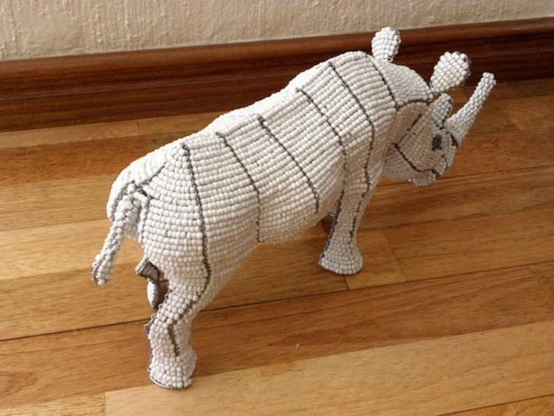 African Beaded Wire Animal Sculpture RHINO Medium White Etsy