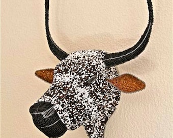 African Beaded Wire Animal Sculpture - COW HEAD - Nguni