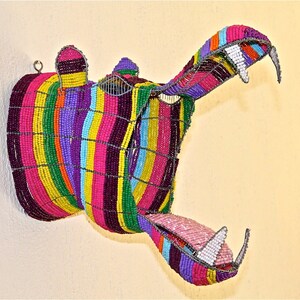 African Beaded Wire Animal Sculpture - HIPPO HEAD - Rainbow