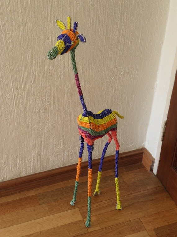 African Beaded Wire Animal Sculpture GIRAFFE LARGE Rainbow Etsy