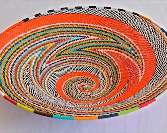 African Telephone Wire Bowl - ORANGE - Multicolor swirl