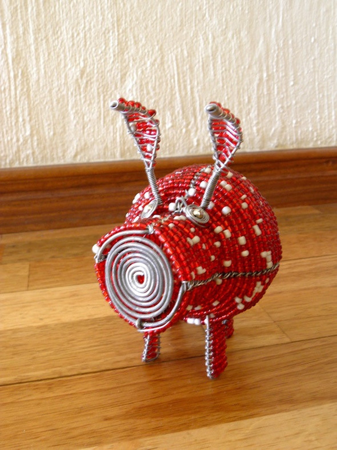 African Beaded Wire Animal Sculpture PIG SMALL Red and | Etsy