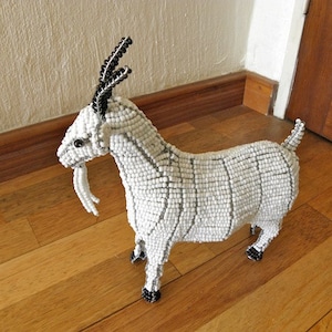 African Beaded Wire Animal GOAT SMALL White image 1