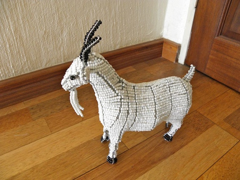African Beaded Wire Animal GOAT SMALL White image 1