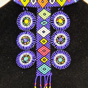 African Zulu Beaded Necklace -  CHOKER - Purple Rosettes