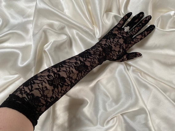 Fashion 80s Fishnet Gloves Elastic Silk Gloves Wedding Bridal Sexy Glove  Black Printed Mittens
