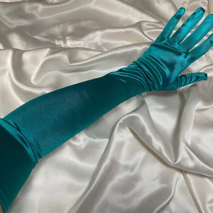 TEAL SATIN gloves extra long opera length elbow shiny satin silky wedding hen do bride cosplay dress up glove bridal dance drag performance