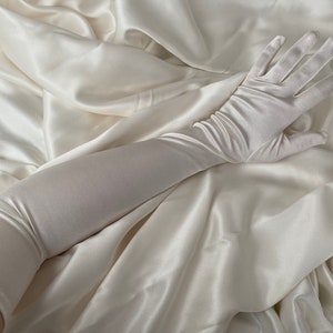 CLASSIC IVORY gloves extra long opera length elbow shiny satin silky wedding hen do bride cosplay dress up glove bridal dance drag