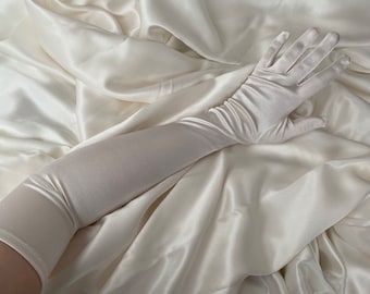 Guantes CLÁSICOS DE MARFIL extra largos longitud de la ópera codo brillante satén sedoso boda despedida de soltera novia cosplay vestir guante baile nupcial arrastre