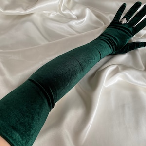 DARK GREEN luxury velvet very long opera length bridal gloves, long bridal gloves, cosplay costume sexy gala party outfit prom wedding