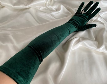 Guantes VERDE ESMERALDA de terciopelo de lujo sobre el codo longitud de la  ópera guantes largos fiesta evento cosplay disfraz boda baile baile guantes  -  España