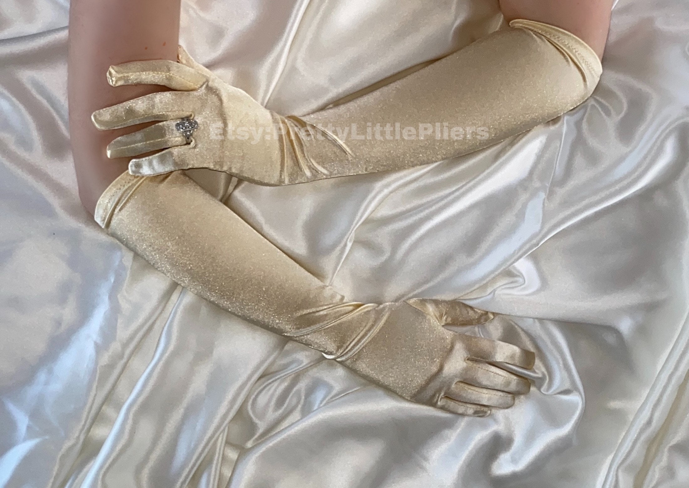 Hochzeit Handschuhe Lang Brauthandschuhe Glänzend Abendkleid Ballkleid Satin 