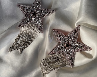 Star shape sequin diamanté tassel tassles nipple cover pasties - burlesque dancer drag fancy dress up lingerie - gift for her