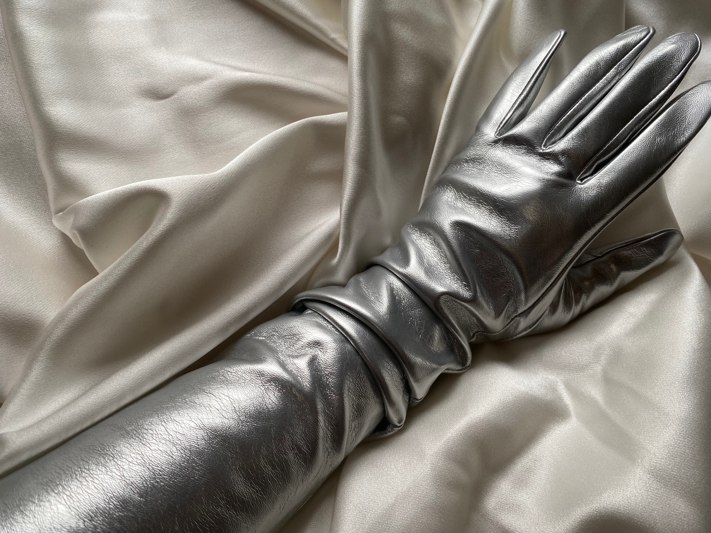 Pre-owned Leather Gloves In Silver