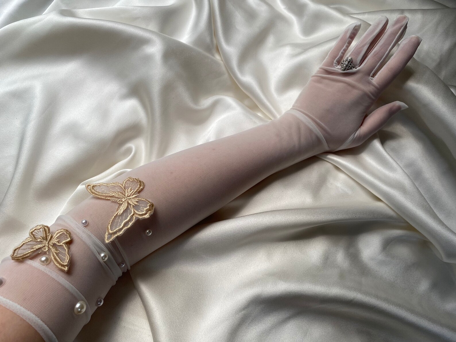 CUSTOM PINK Opera Gloves Butterfly 3D Over Elbow Length Semi Etsy UK