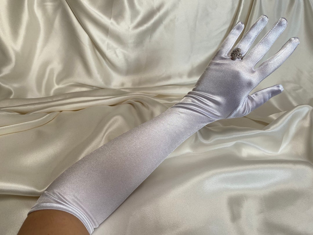 PURE WHITE Gloves Long Opera Length Elbow Shiny Satin Silky Etsy