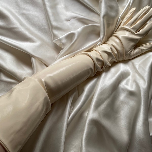 Statement CREAM gloves - alt bride patent faux leather extreme length opera long glove - fashion gloves prom drag cosplay gloves