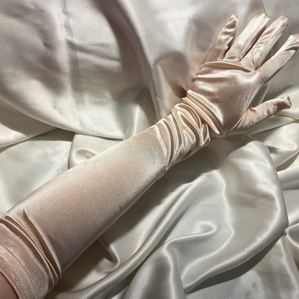Dolce & Gabbana Beige Satin Crystal Elbow Length Mitten Gloves