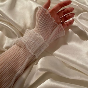 Kathleen WHITE PLISSE pleated ruffle sheer sleeve gloves, long fingerless gloves, cosplay costume party outfit hen do bridal cute arm cover image 6