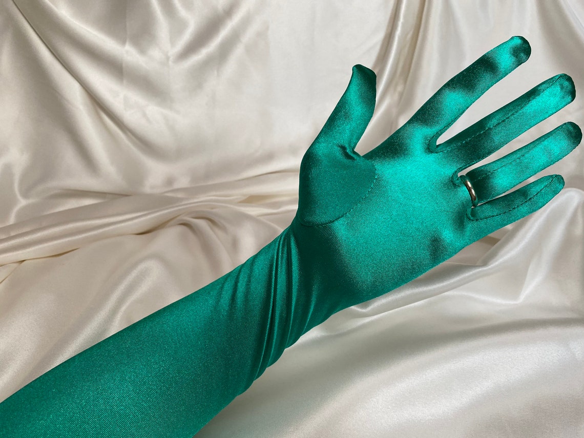 EMERALD GREEN Gloves Long Opera Length Elbow Shiny Satin Silky Etsy UK