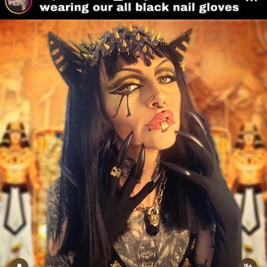 Extreme statement gothic MATTE BLACK nails performance drag singer elbow length bridal gloves, cosplay costume sexy gloves, party outfit image 6