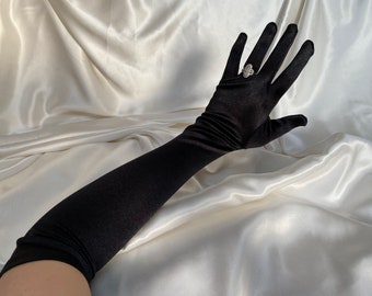 Guantes de satén negro / Guantes de ópera negros / Guantes largos de satén  / Guantes negros largos / Guantes de fiesta / Guantes de boda / Guantes de  noche -  México