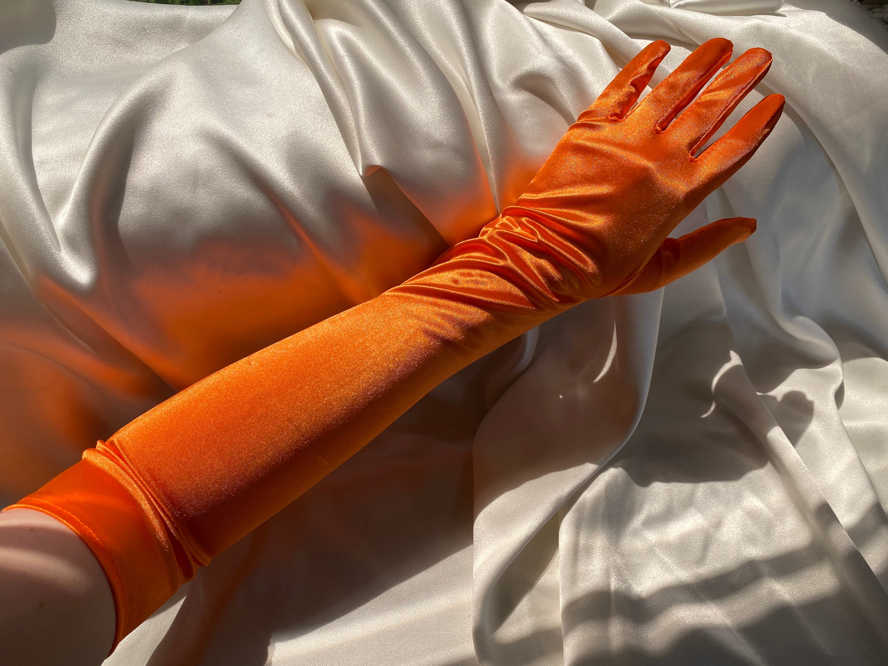 Long on sale orange gloves